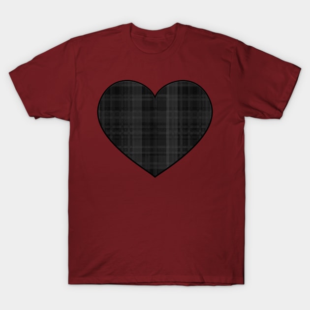 Black Plaid Heart T-Shirt by RoserinArt